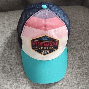 New Smyrna Beach Florida Patch Trucker Hat - Teal & Navy